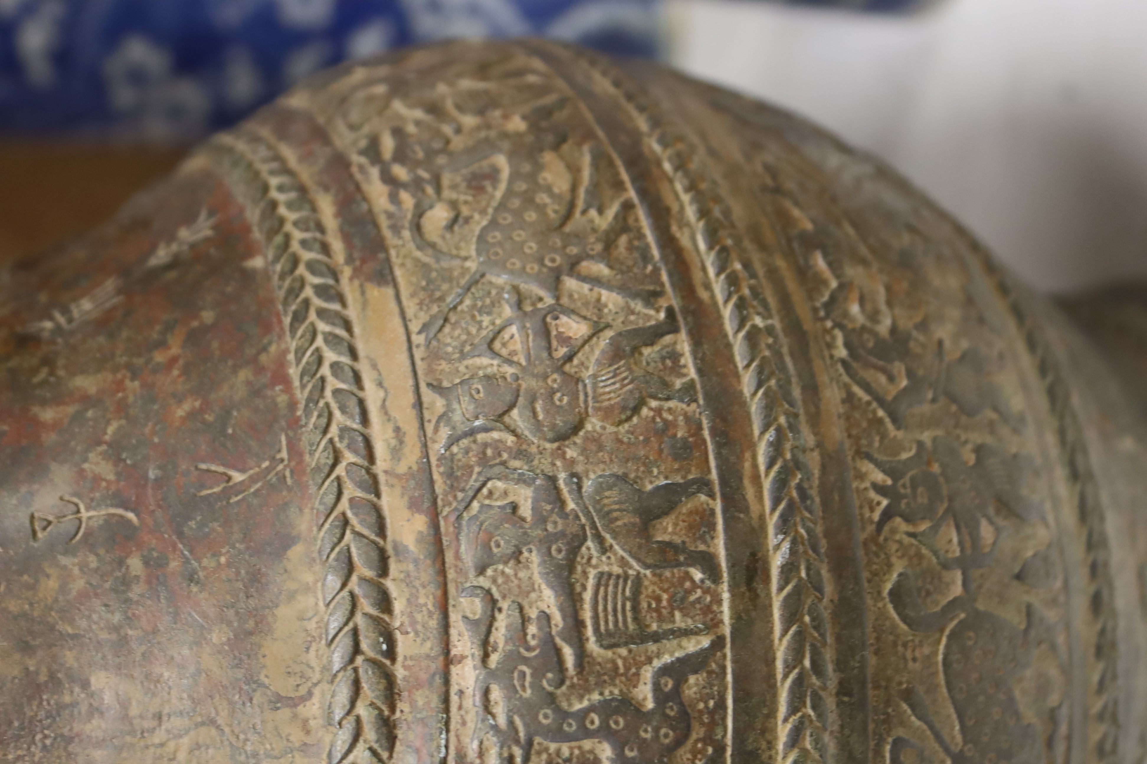 A Chinese cast bronze jar and cover, height 40cm